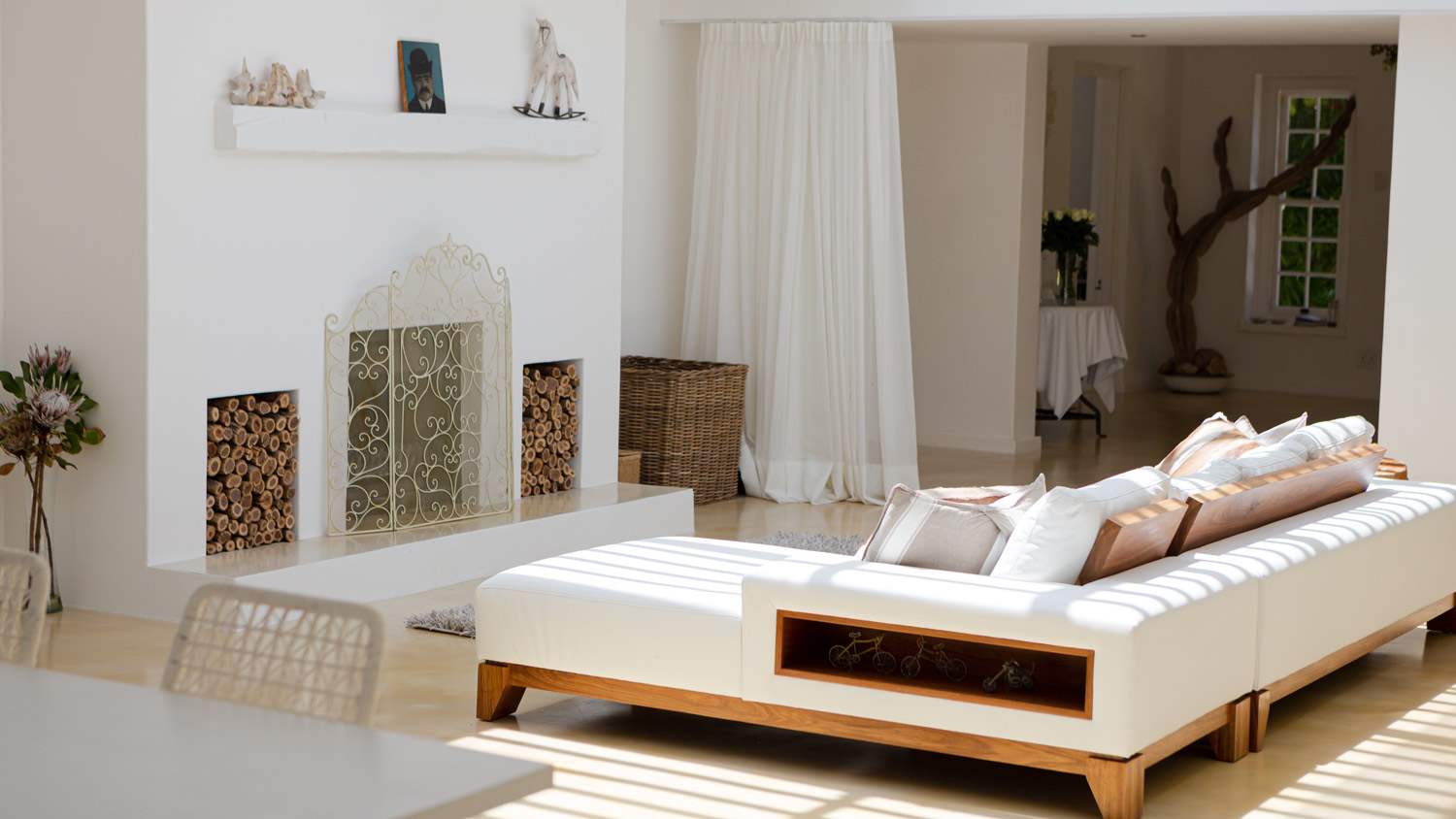 modern living room with fireplace