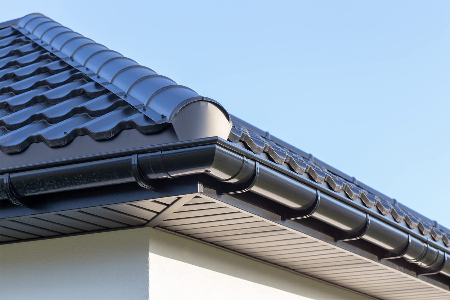 Close up of roof and wall on home exterior