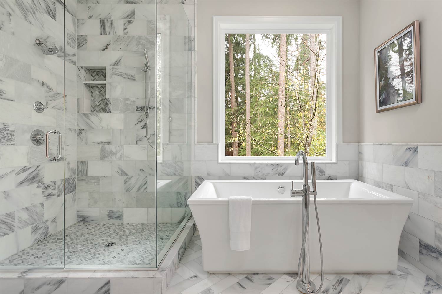 Modern bathroom with a tub and shower