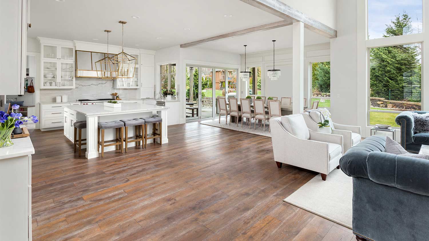 Open concept kitchen and living room interior