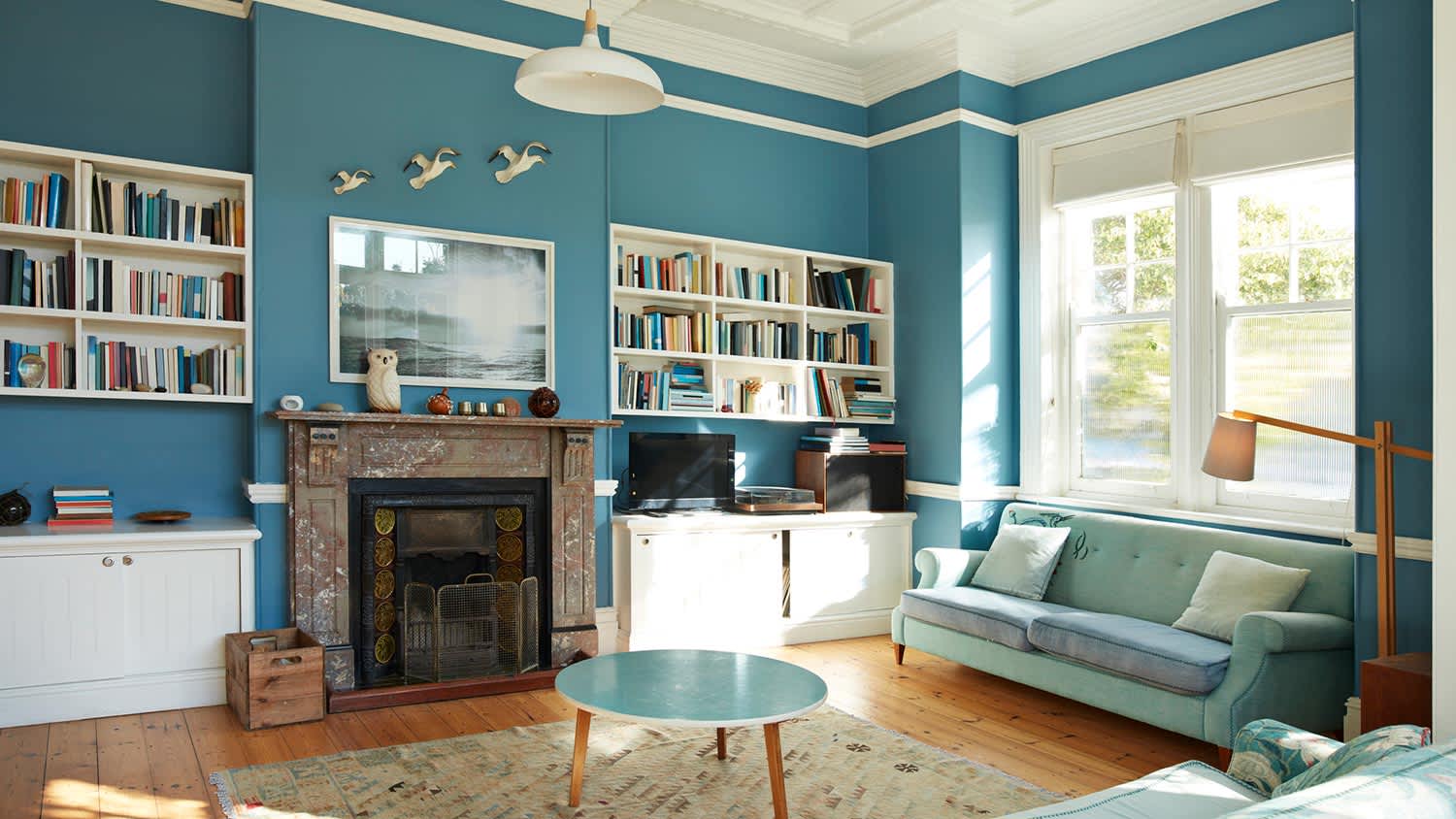 Beautiful blue paint color in library