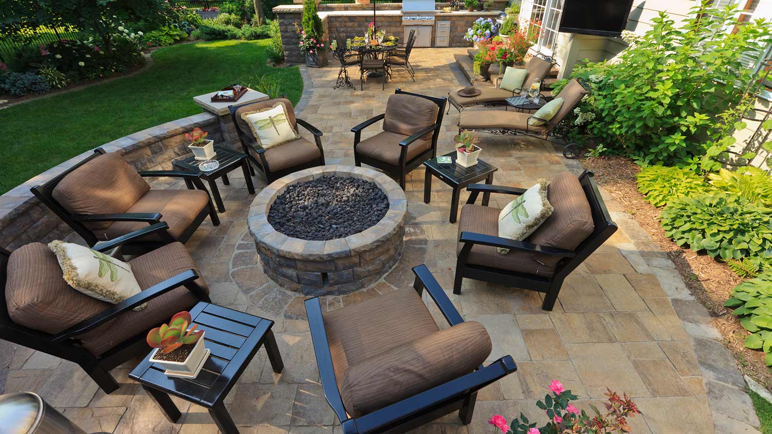 Overview of a stone patio