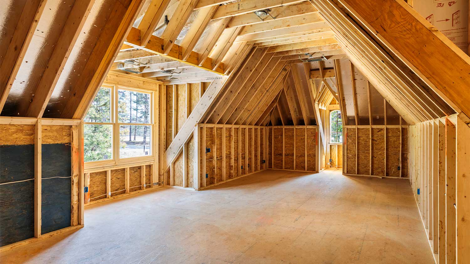 Interior of an attic under construction