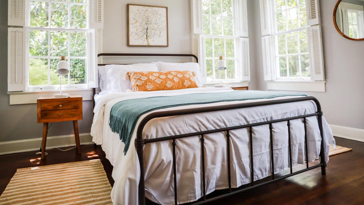 A tidy guest room in a house