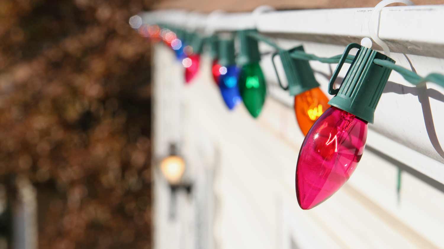 None Close-up of Christmas lights on a house