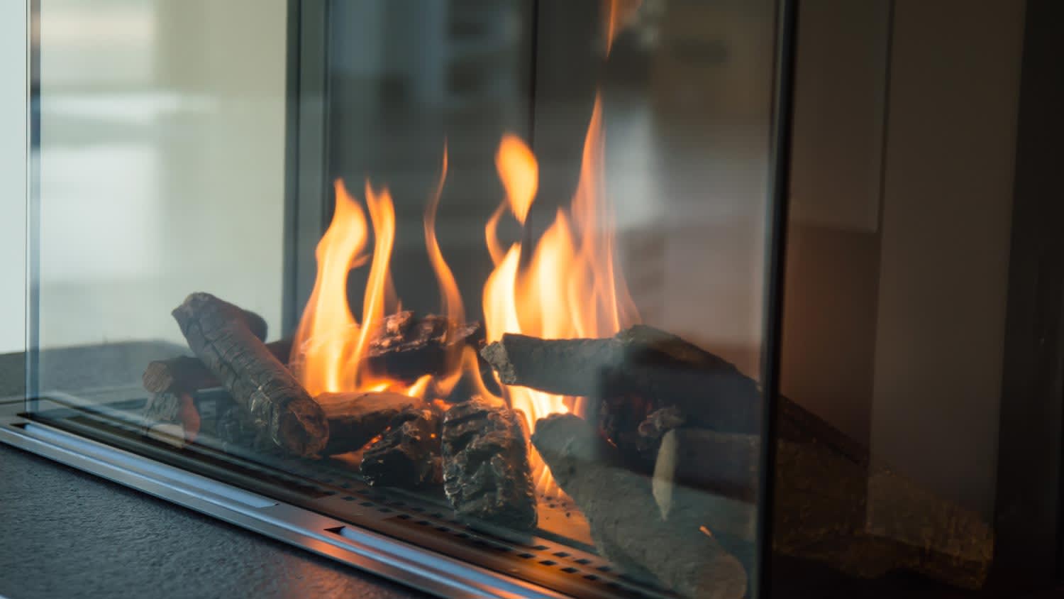 Close-up of a gas fireplace