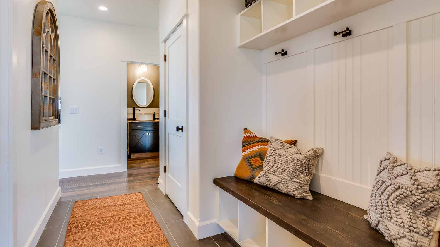White finish work in mudroom
