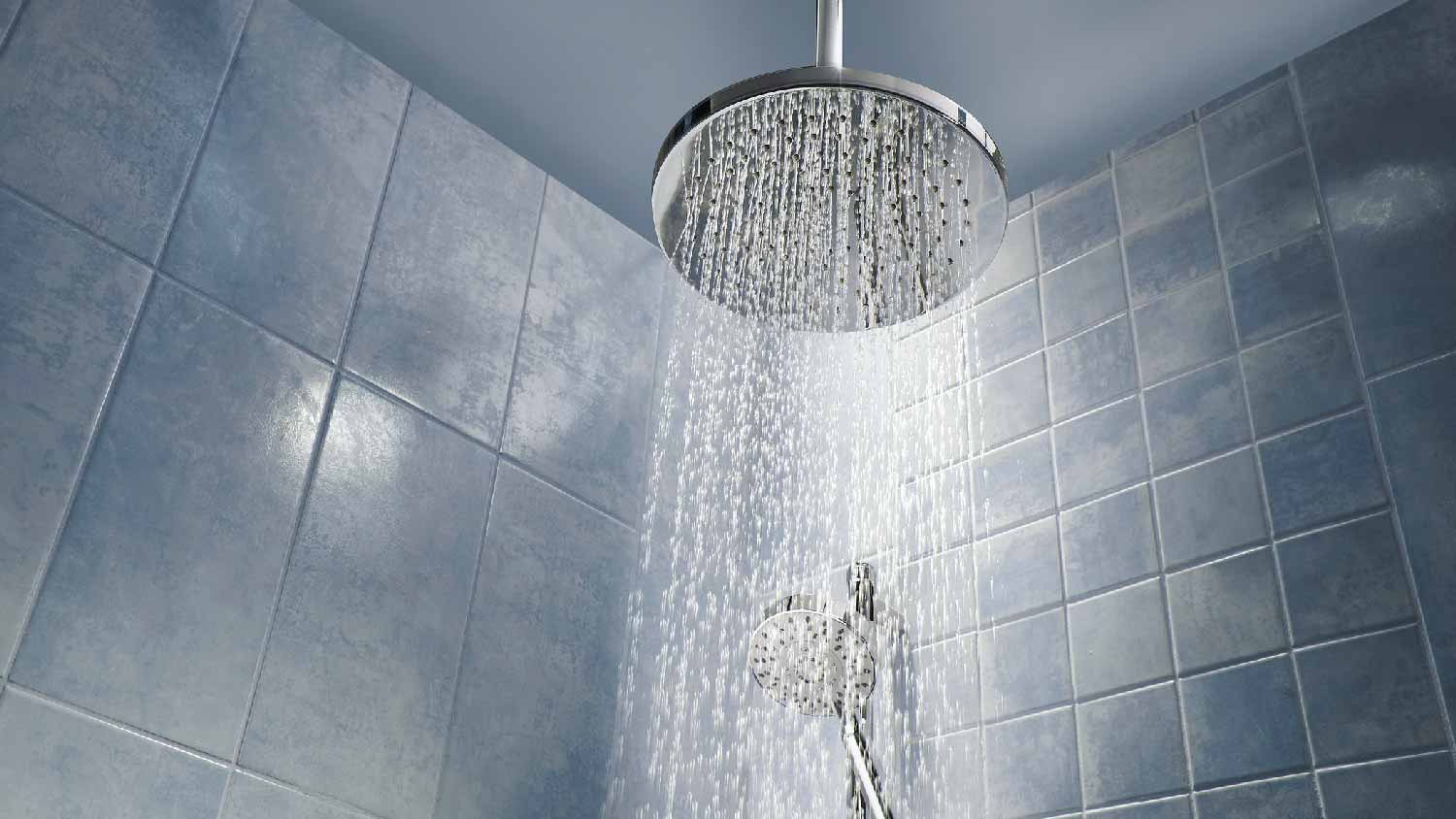 None A shower head running water