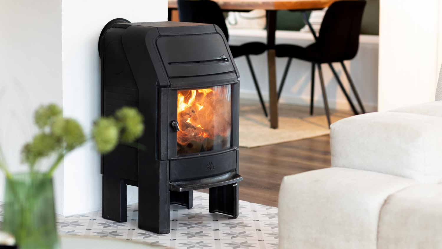 Black wood-burning stove