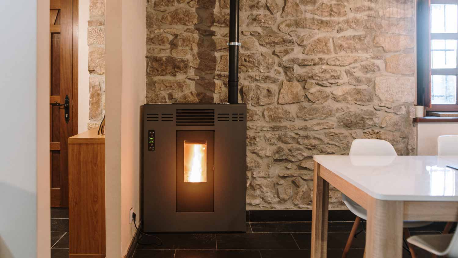 Pellet stove inside a house