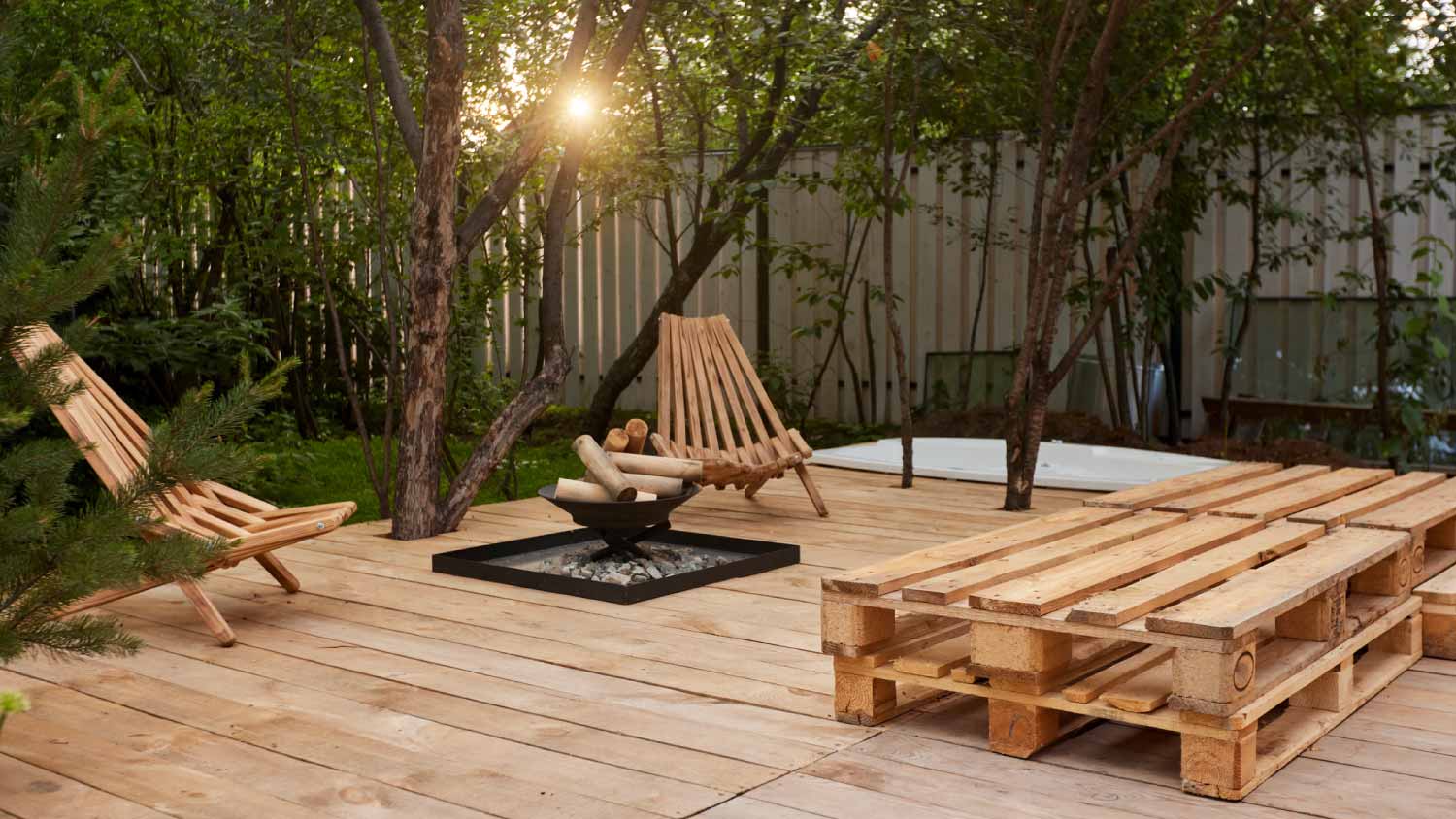None Fireplace on a wooden porch