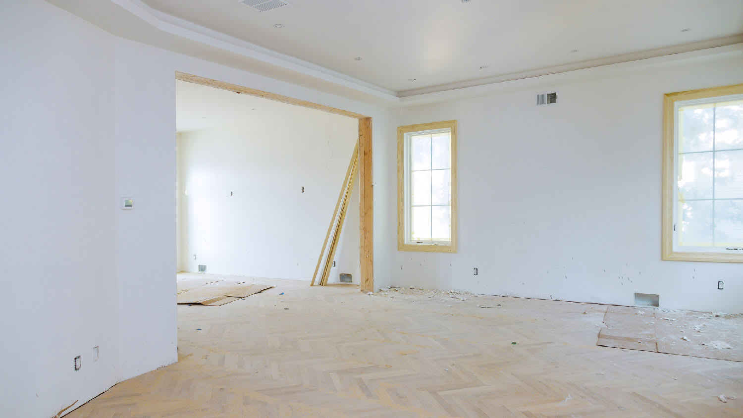 A bright room with drywall