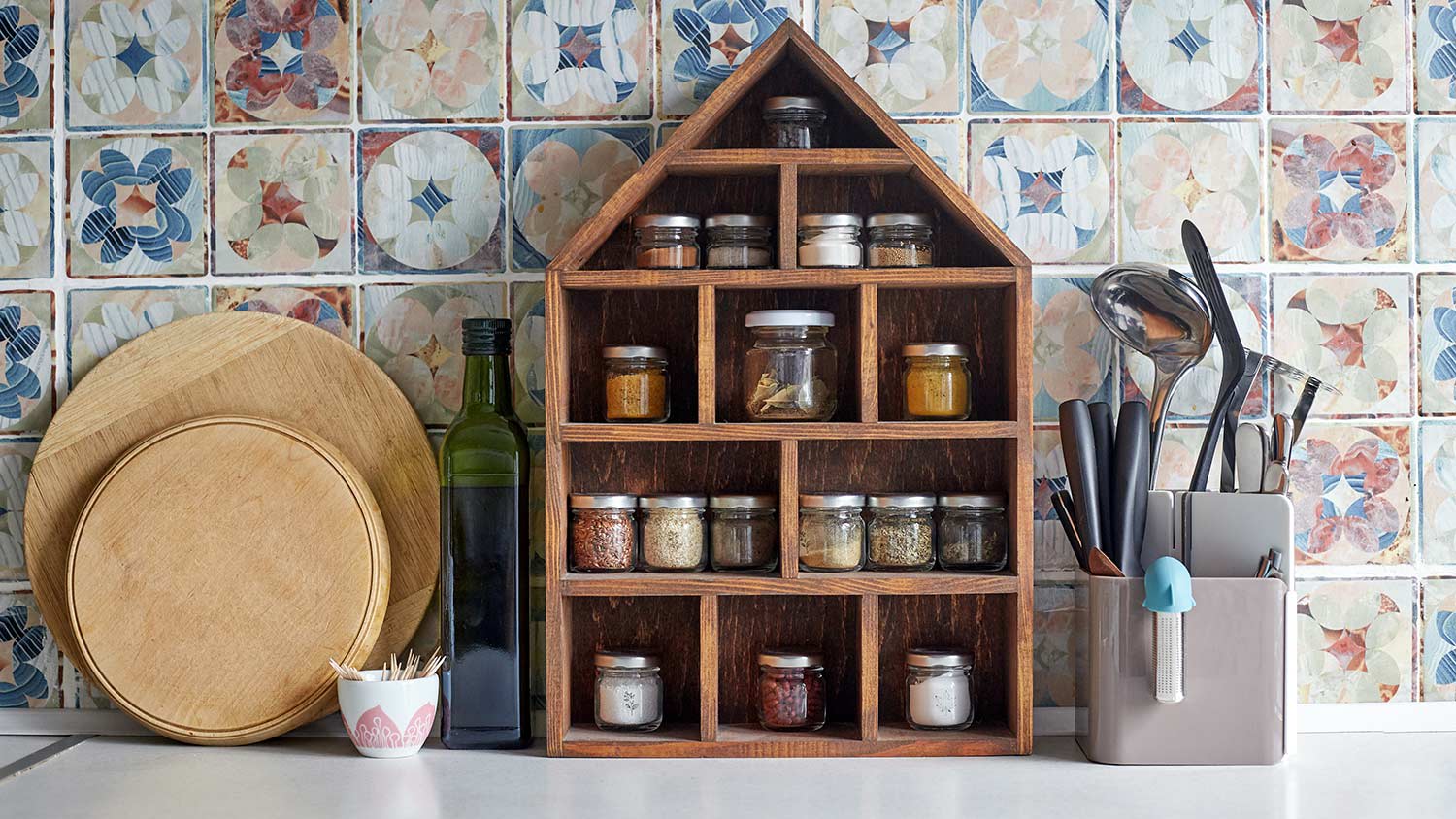 None Spices on shelf on kitchen counter