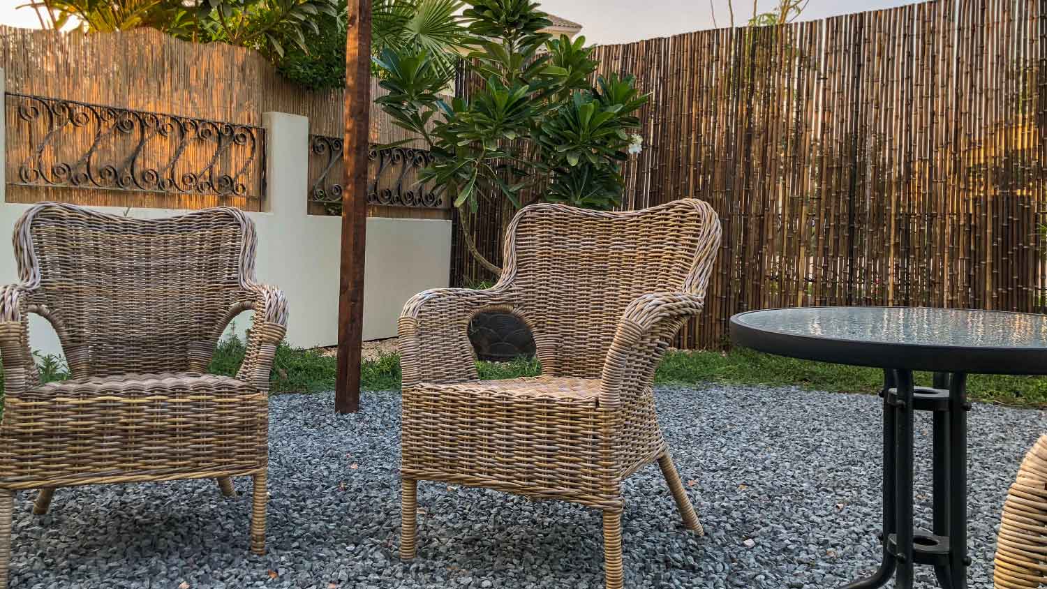 None sitting area with bamboo fencing