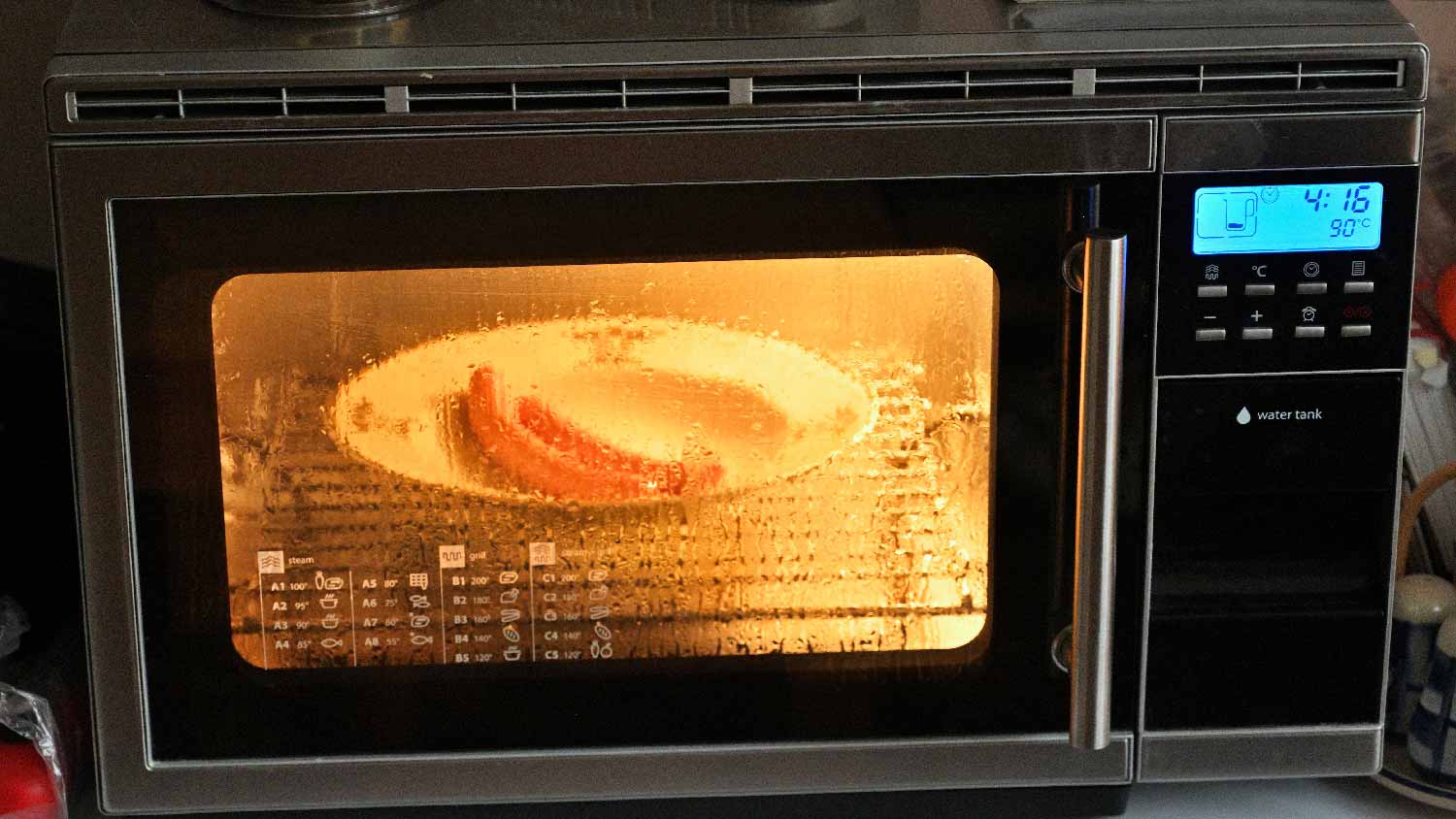 None Sausages in a steam oven