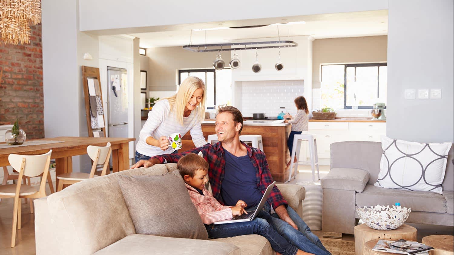 Family in open concept house