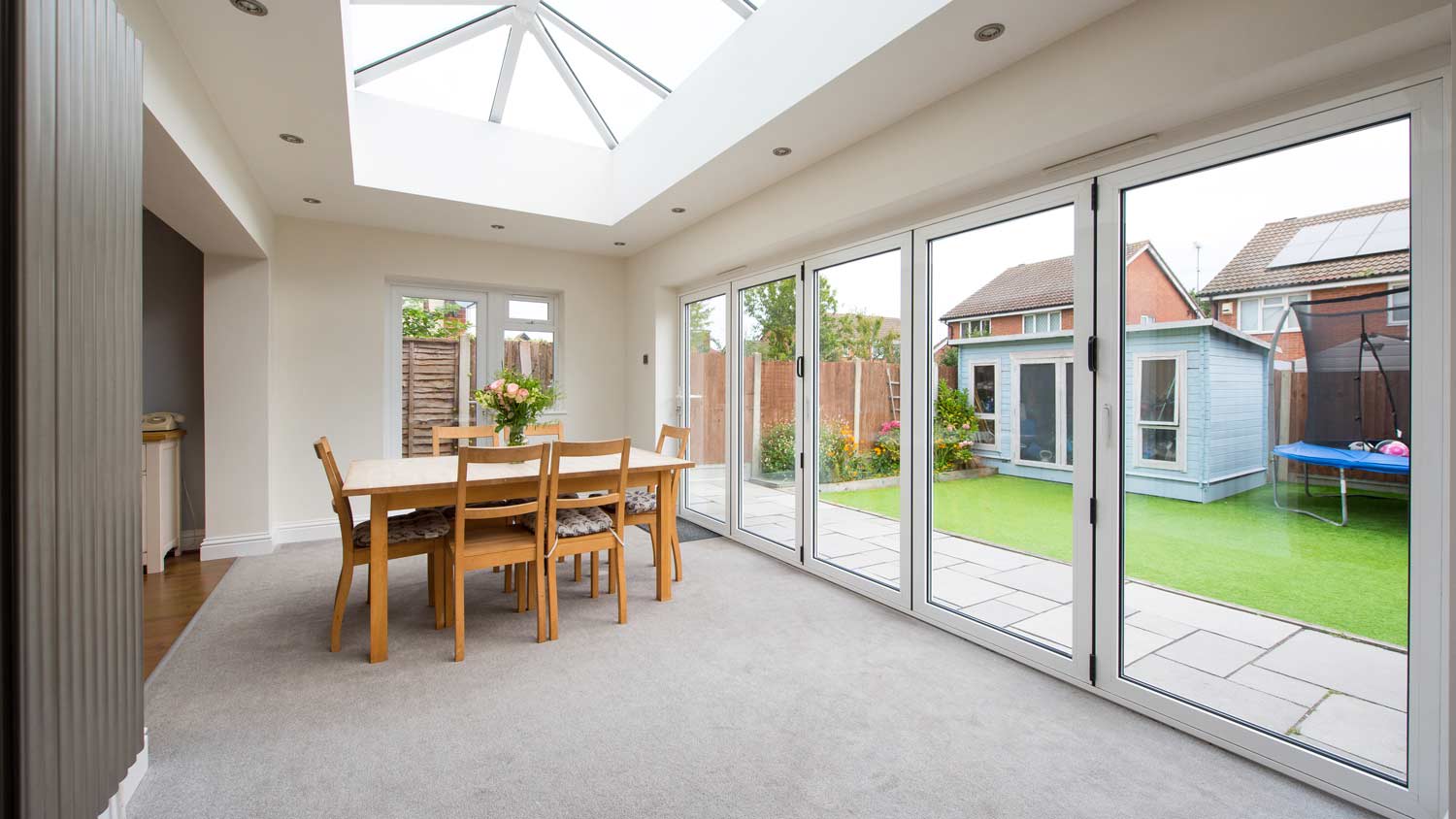 dining room with grey carpet