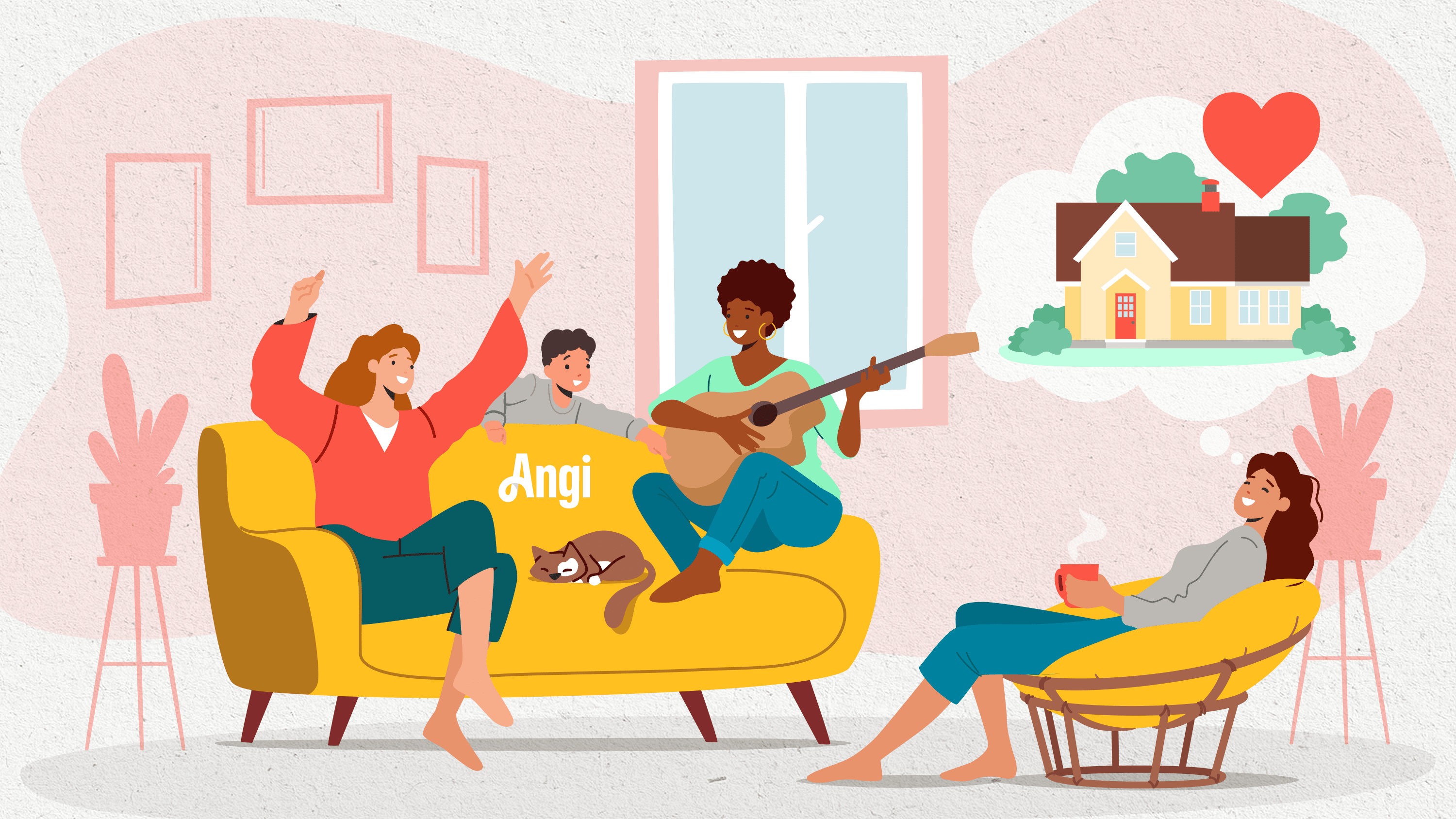 Illustration of family enjoying their home
