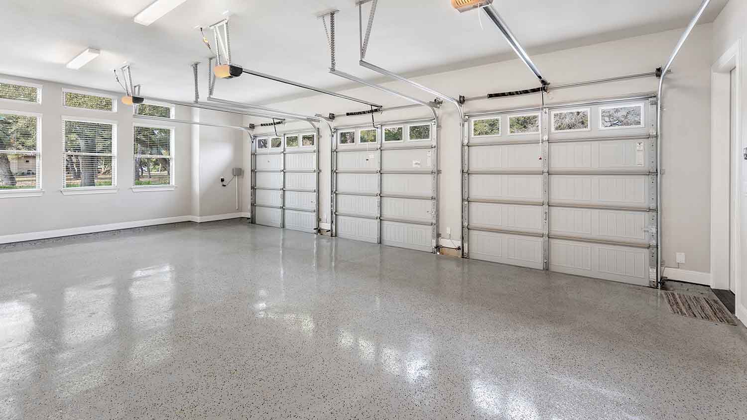 Large garage with epoxy floor