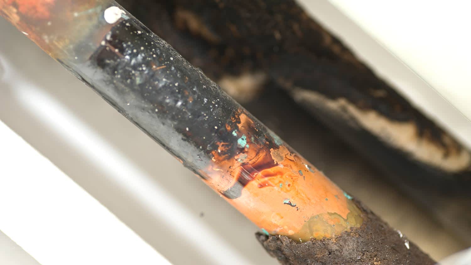 close up of rusty lead pipe