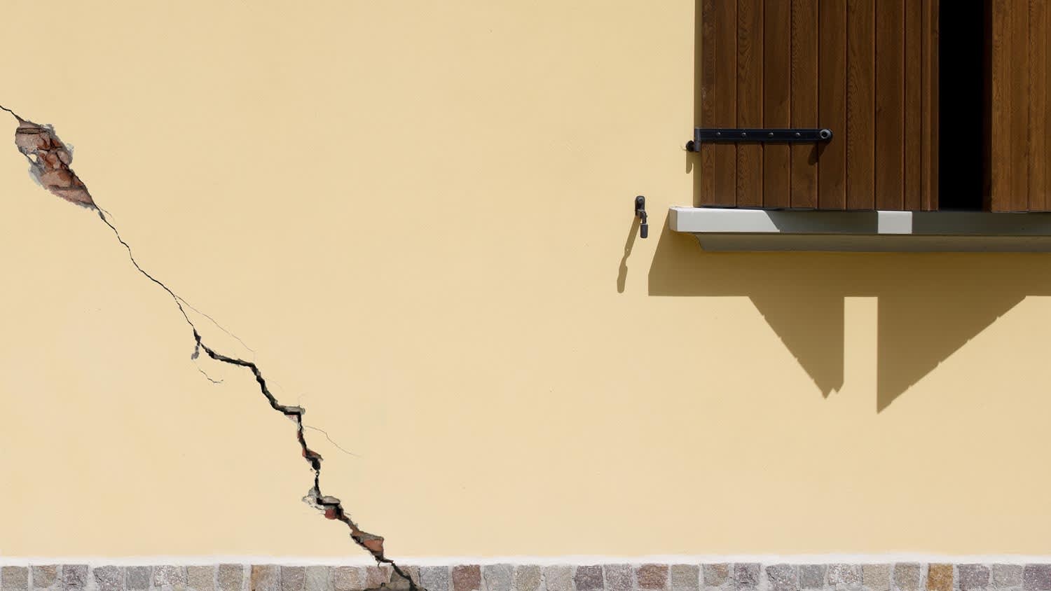 None A diagonal crack on a foundation wall of a house