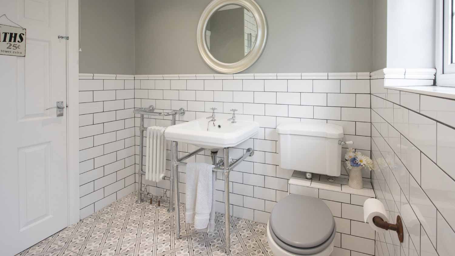 White tiled bathroom