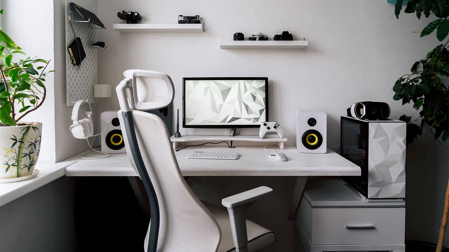 video game chair and gaming setup with desk