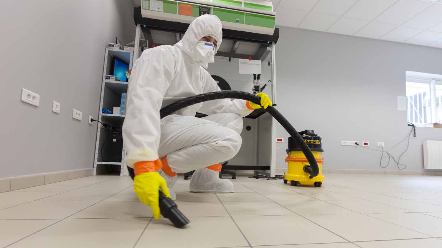 None A man wearing protective equipment