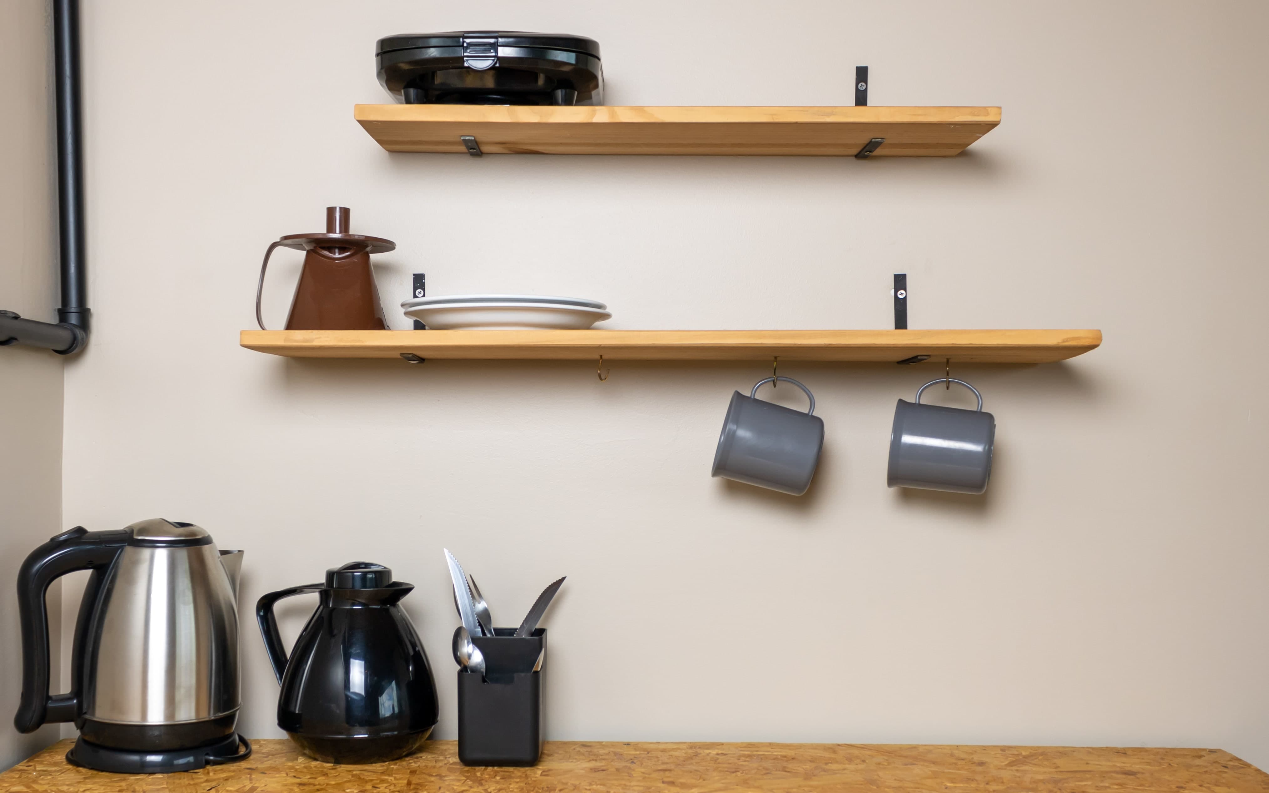 Coffee maker and shelves in pantry