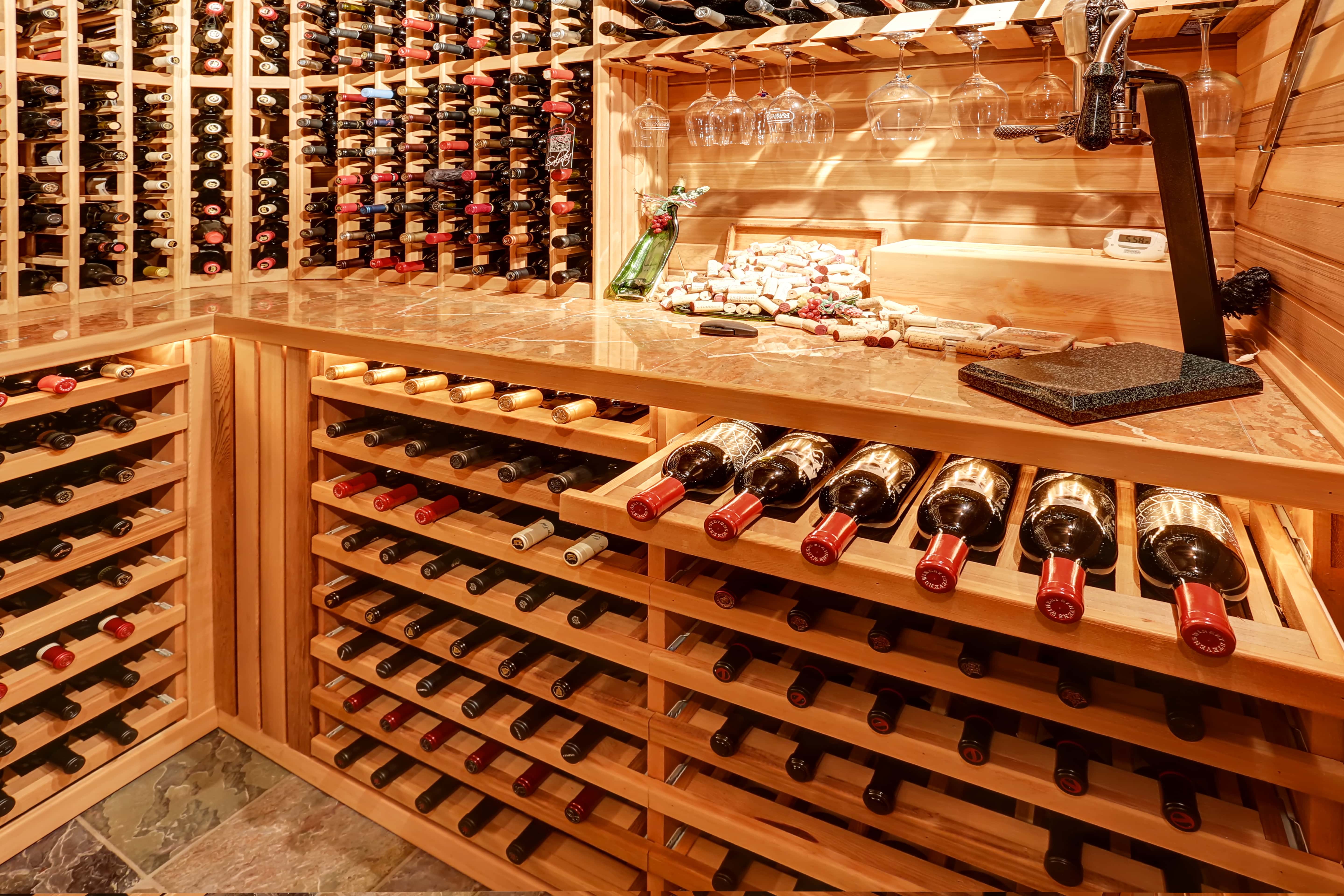 Wine cellar with wine preservation system on countertop