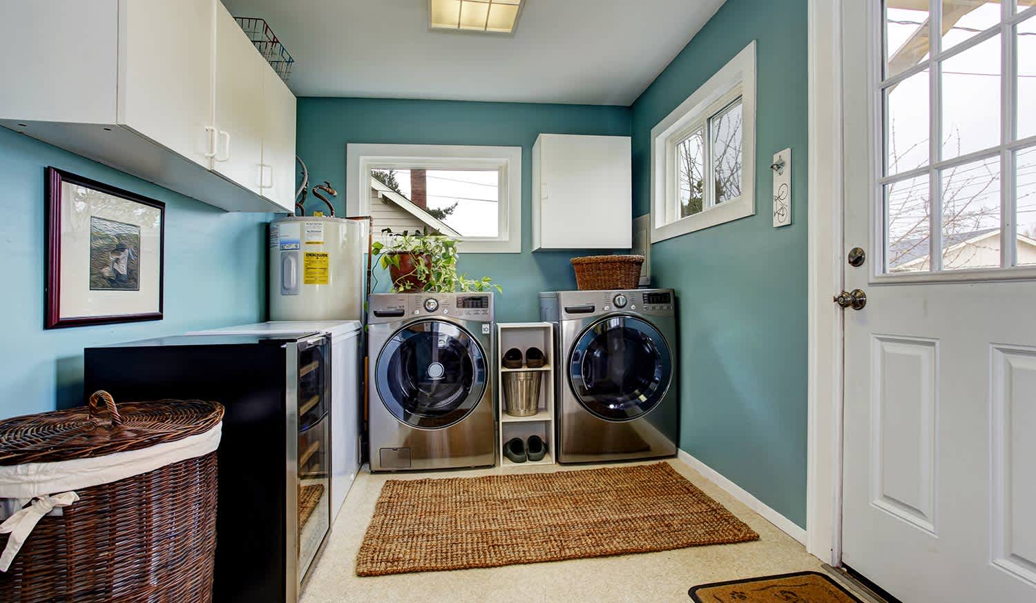 None Laundry room with washer, dryer and water heater