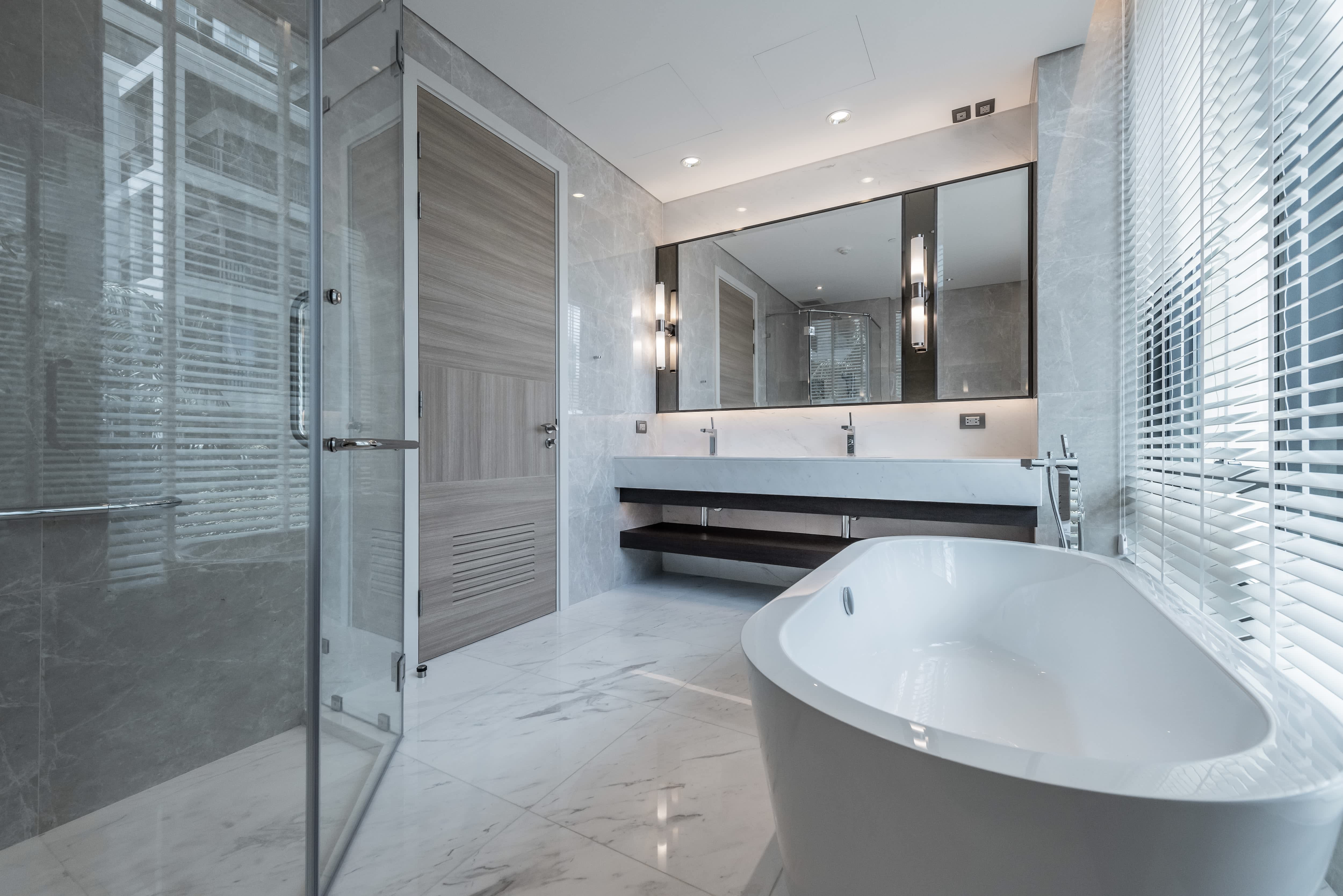Large modern bathroom with gray