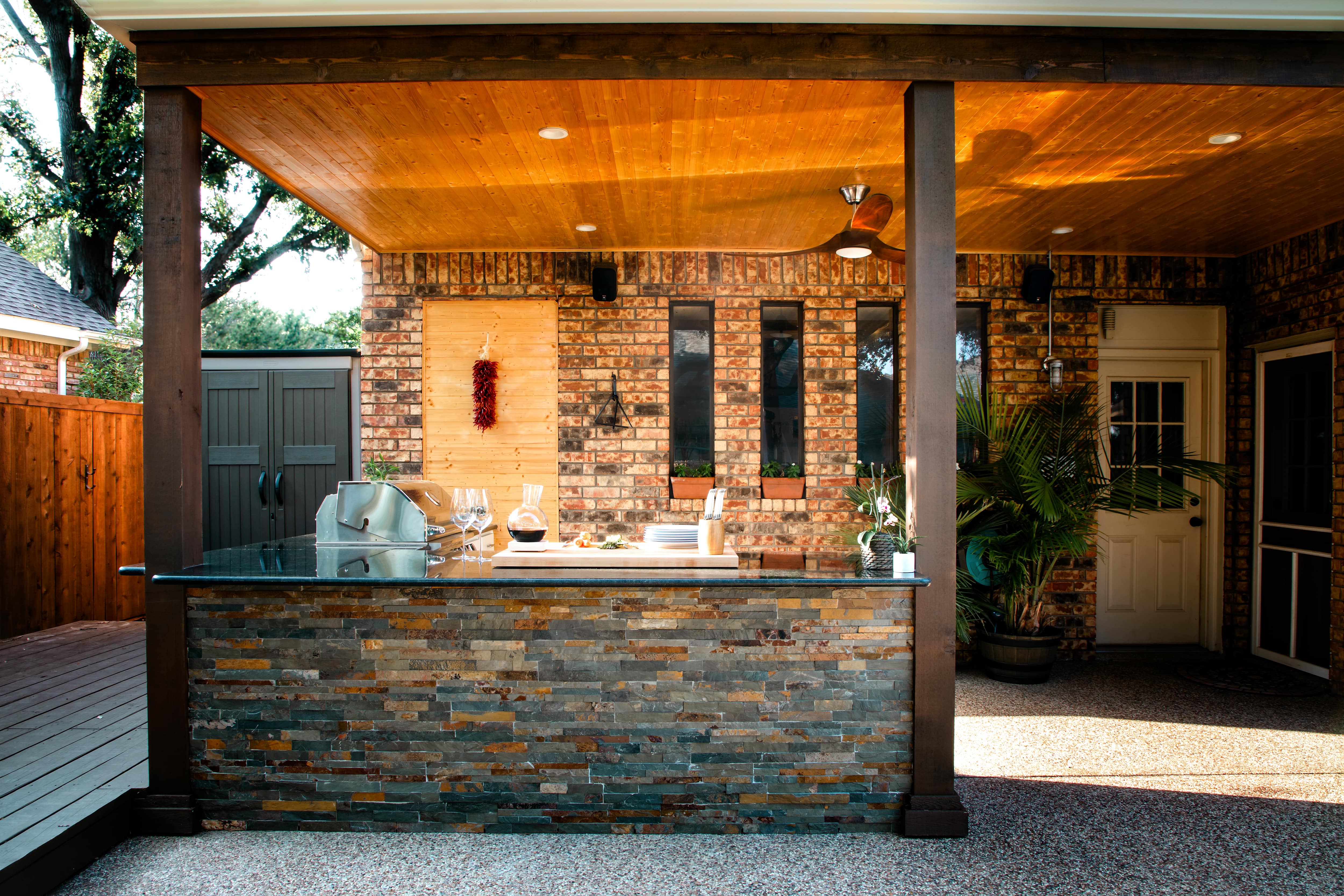 Outdoor bar under covered porch