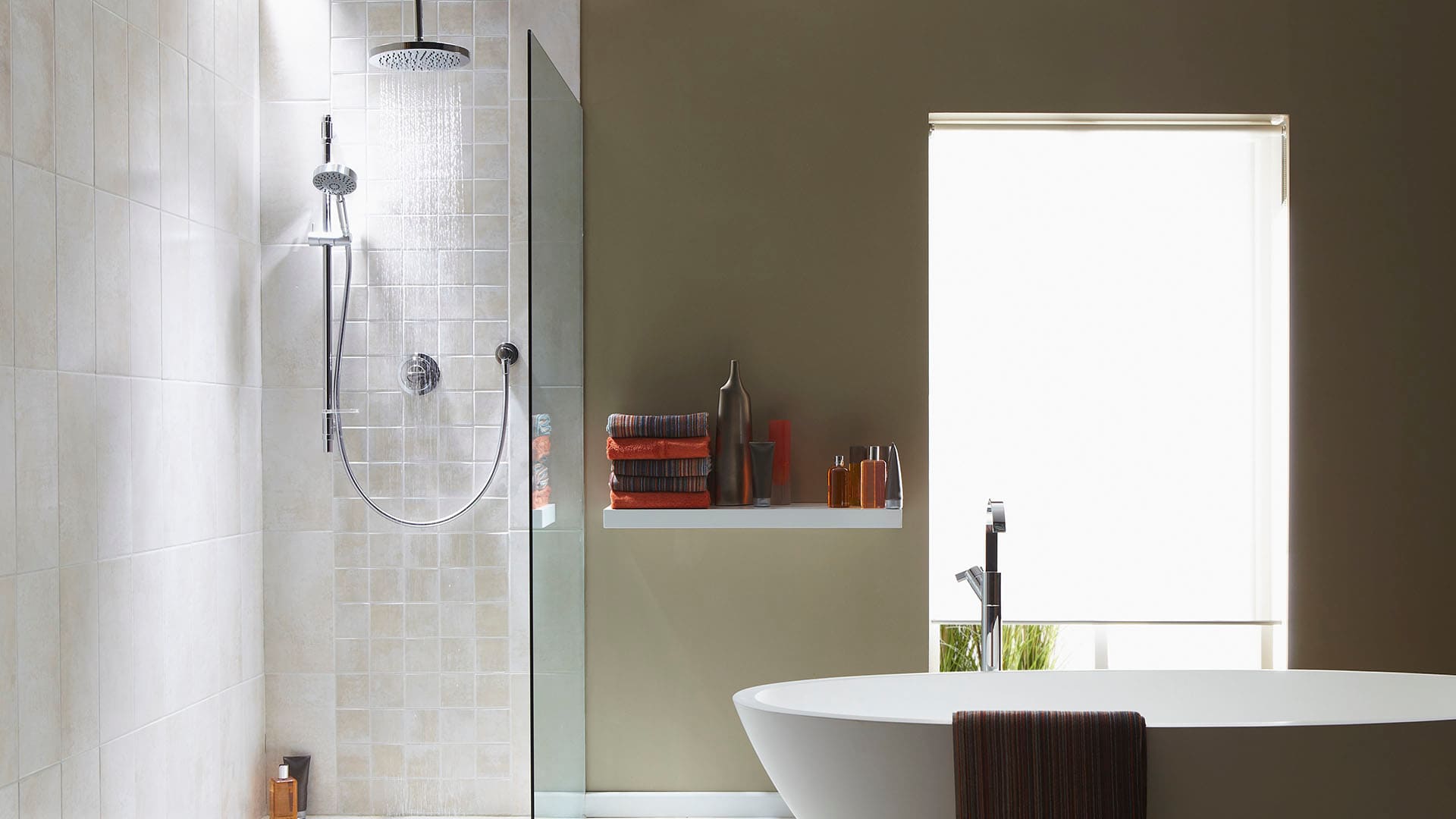 None bathroom with doorless shower