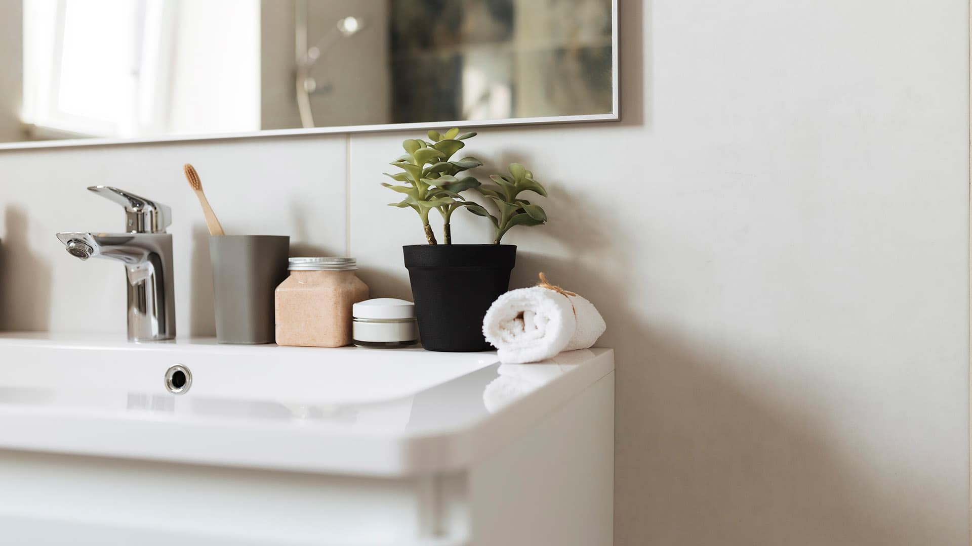 None bathroom sink with bath accessories