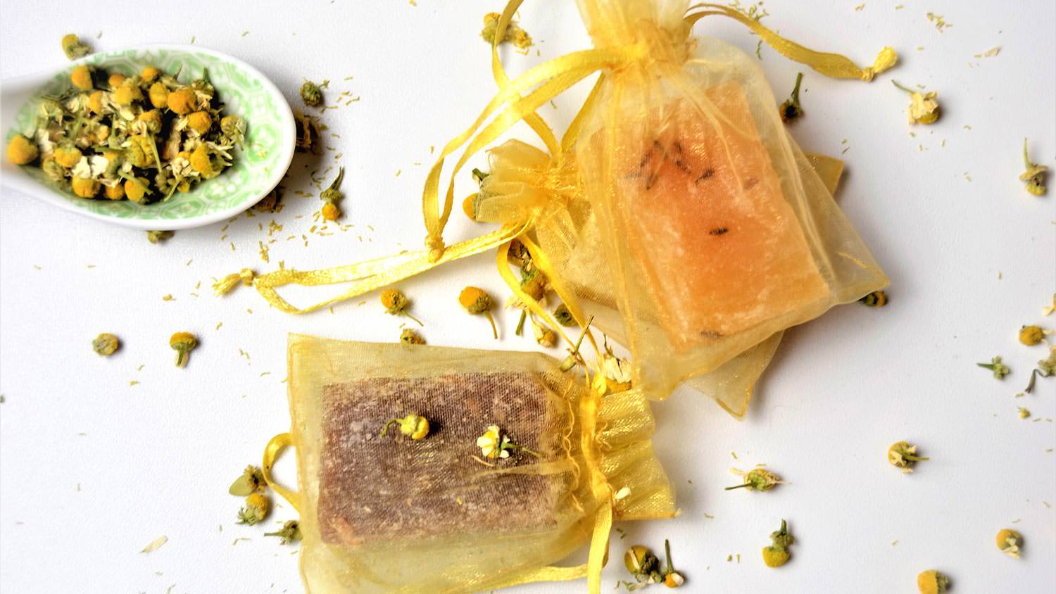 DIY sachets of bar soaps and chamomile