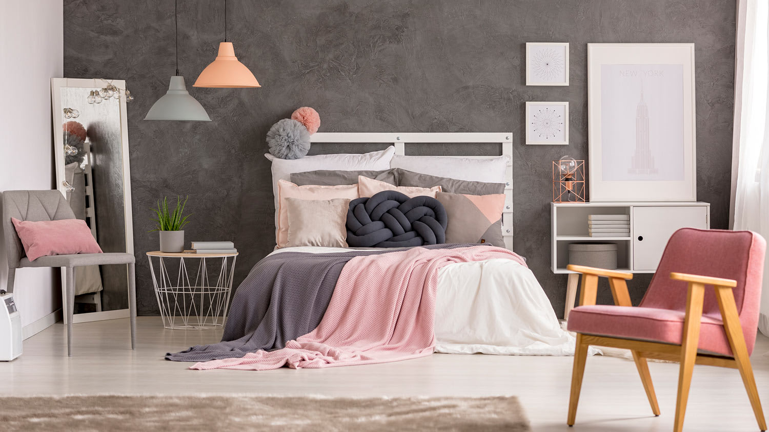 None Concrete textured girls bedroom wall