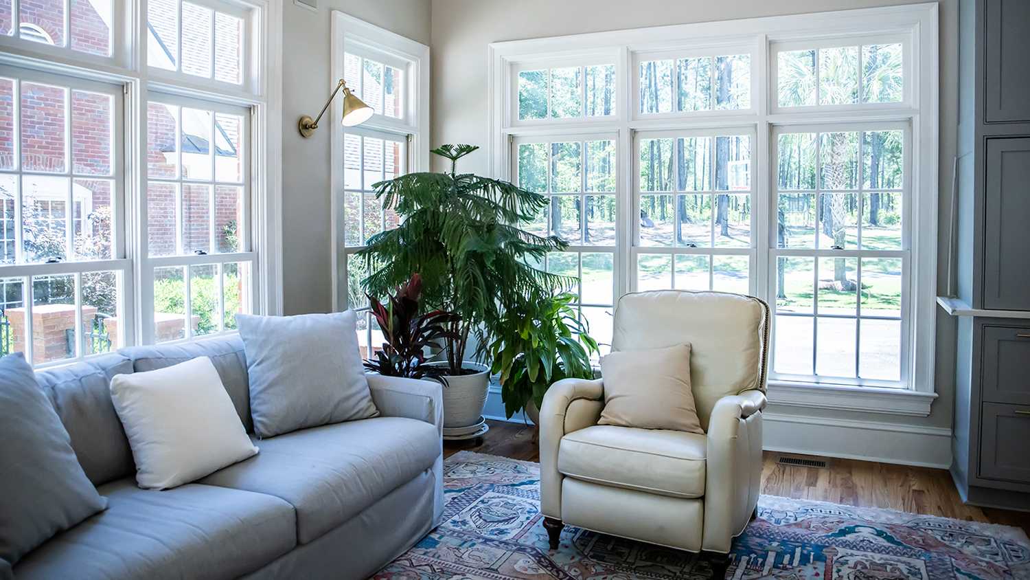 living den with large double hung window