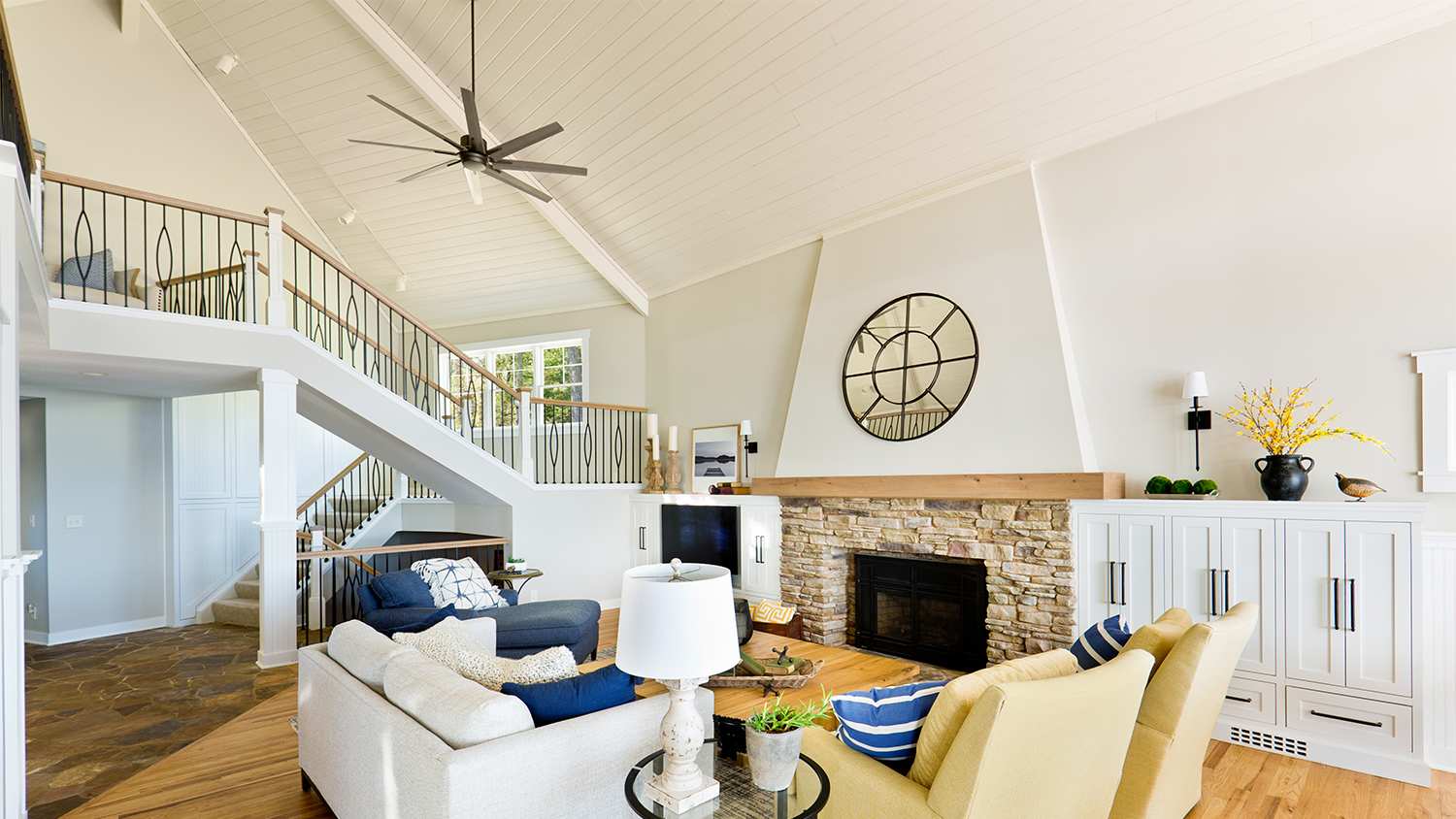 high ceiling fan in living room