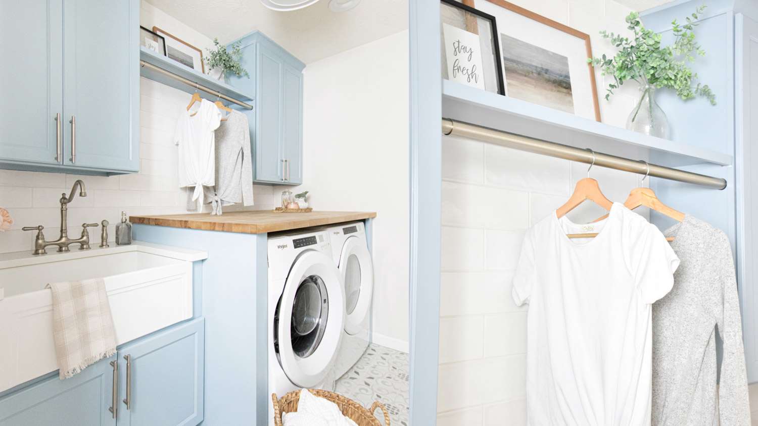 Light blue laundry room storage