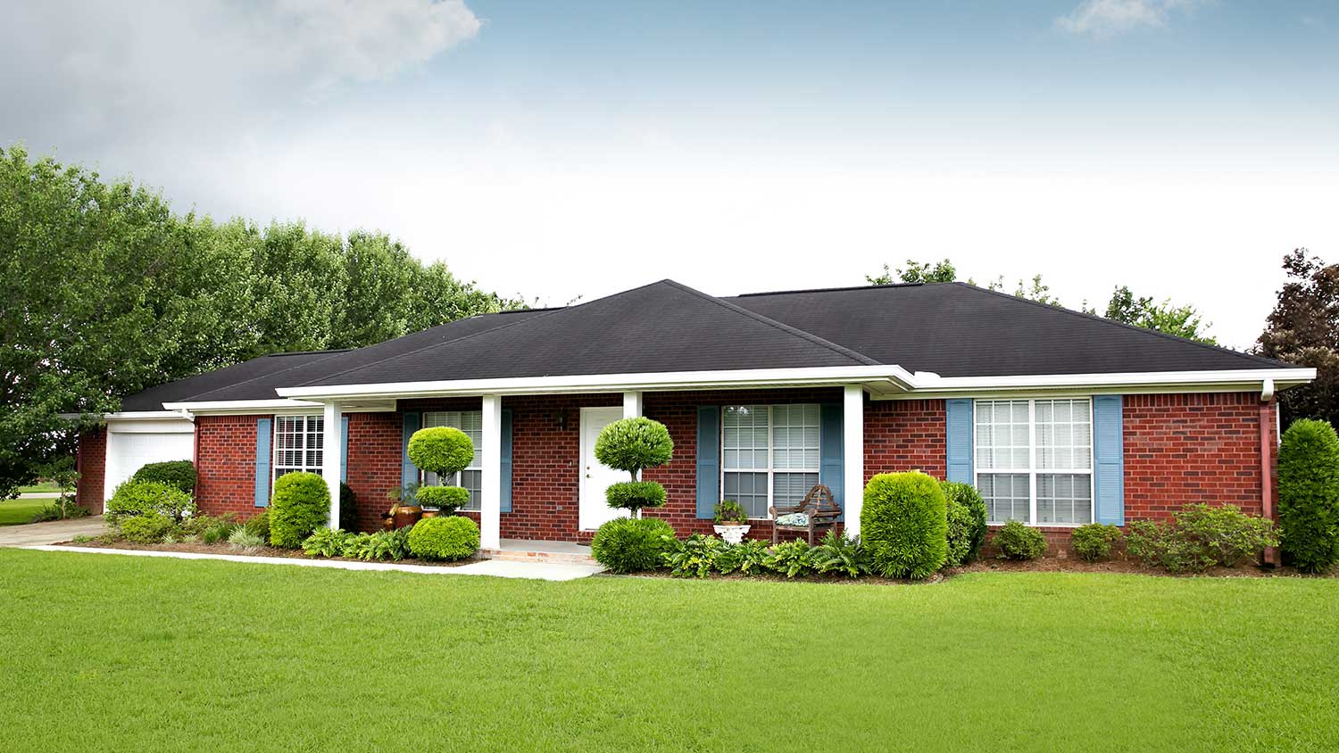 One story brick house with big yard