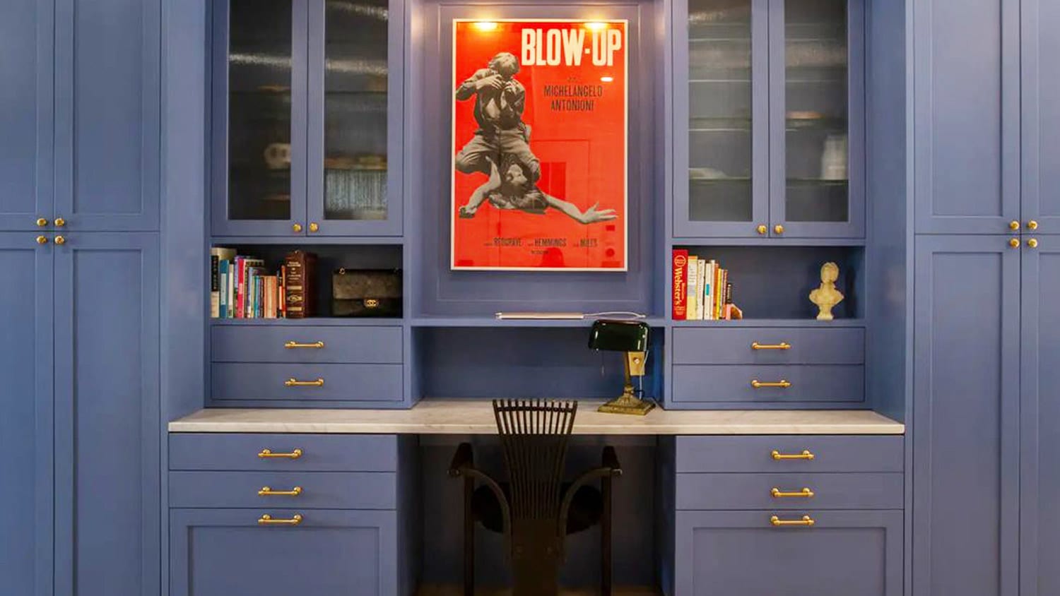 Purple storage drawers desk poster