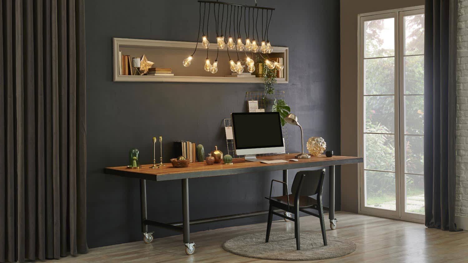 Modern wooden working table room