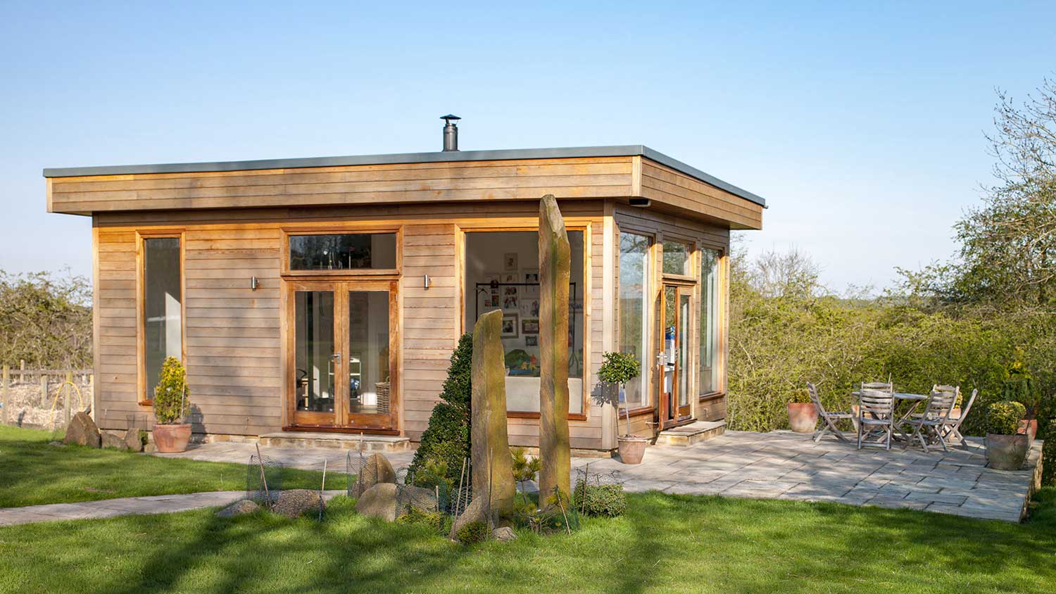 Modern geometric house with patio