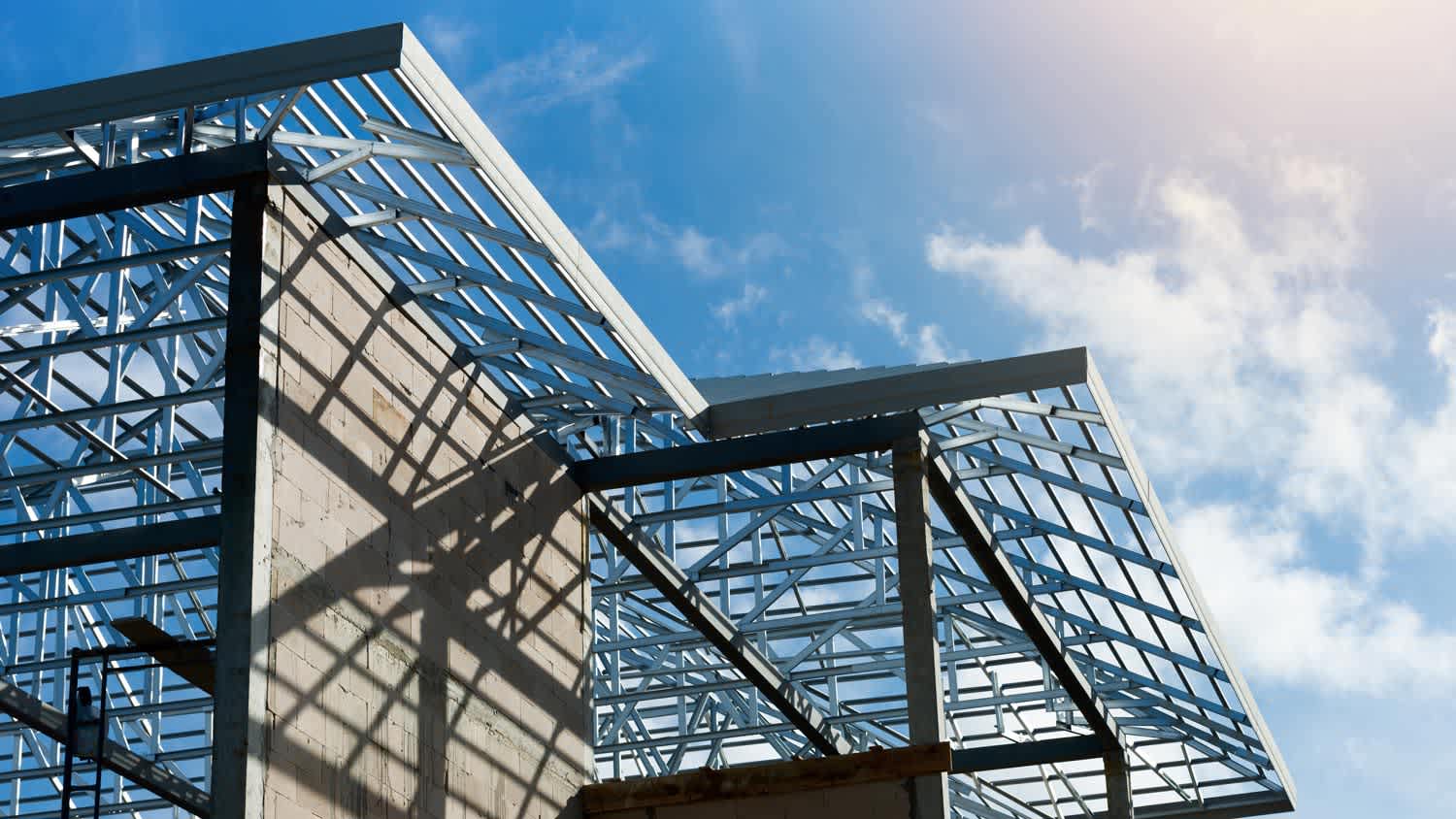 Metal trusses on a house construction site