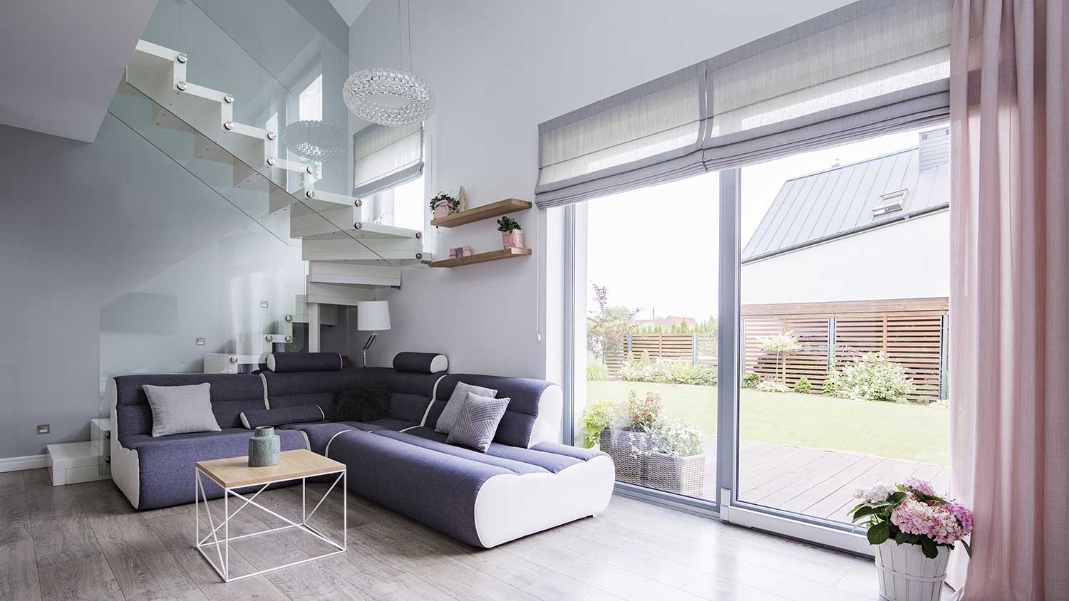 Living room with big sliding glass door