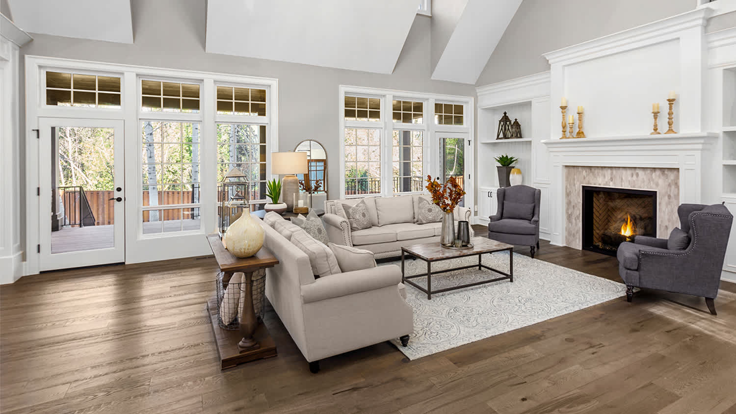 large beautiful living room with hardwood floors