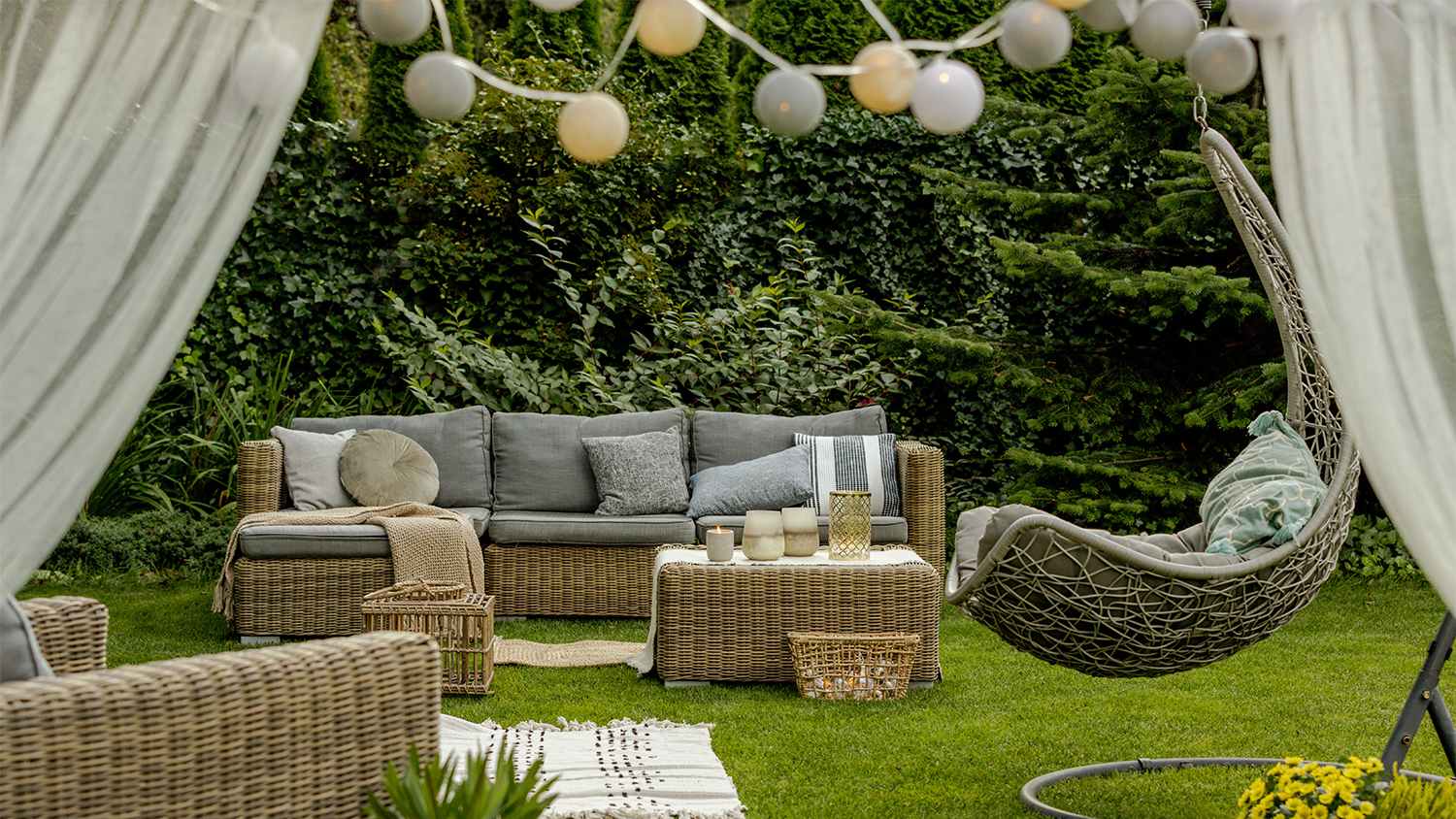 garden with different types of seating