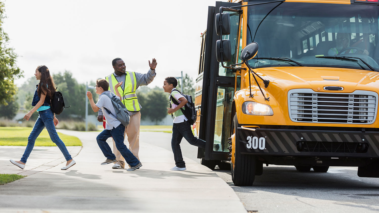 Children exiting school bus