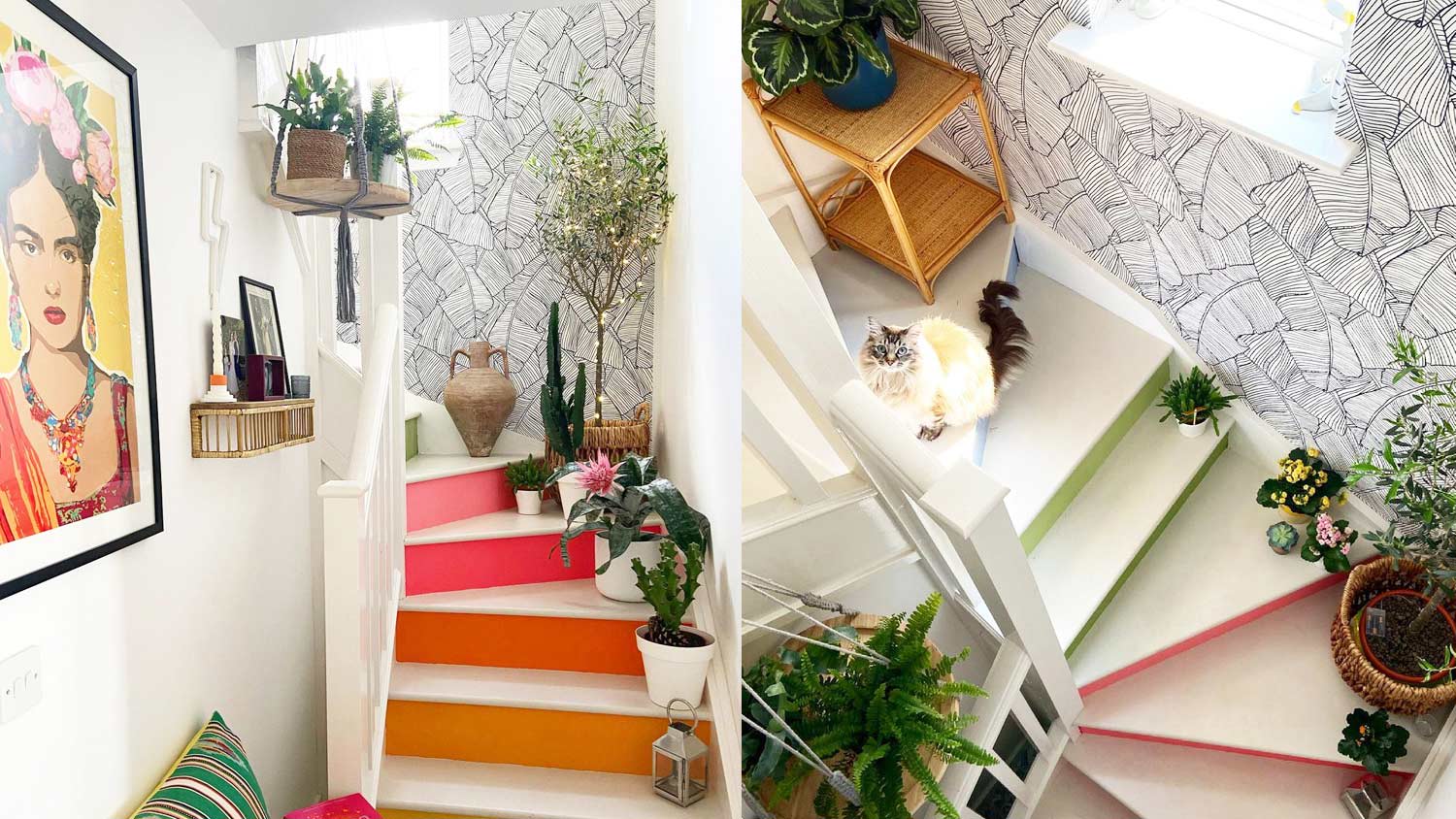 Colorful stairs black and white wallpaper